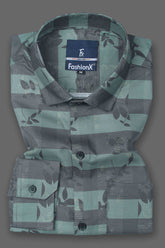 Green Structural Stripe Slim Fit Casual Shirt