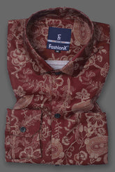 Maroon Afghani pashley Print Slim Fit Casual Shirt For Men