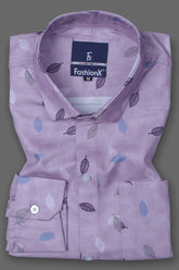 Leaf Print Purple Fit Casual Shirt For Men