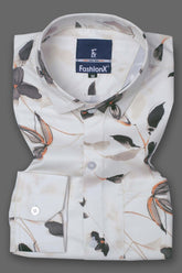 Beige Floral print Cotton Slim Fit Casual Shirt