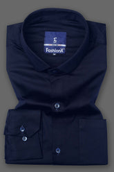 Men Navy Comfort Satin Cotton Casual Shirt