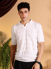 White Pure Cotton Textured Polo Men's Knitted T-Shirt