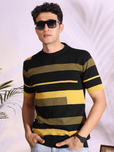 Yellow Stripe Pure Cotton Men's Knitted T-Shirt