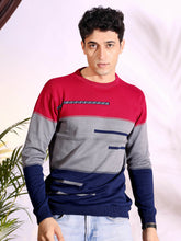 Red Tri Color Pure Cotton Knitted Men T-Shirt