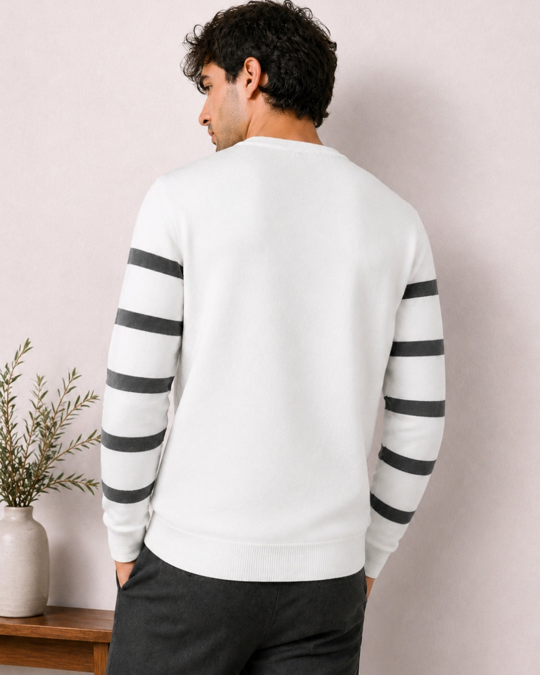 White Full Sleeve Pure Cotton Men's Knitted T-Shirt