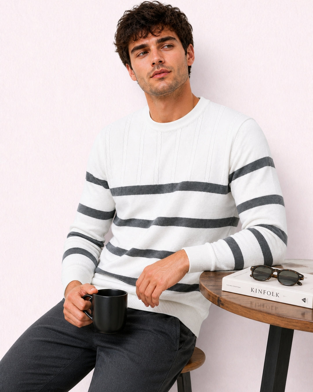 White Full Sleeve Pure Cotton Men's Knitted T-Shirt
