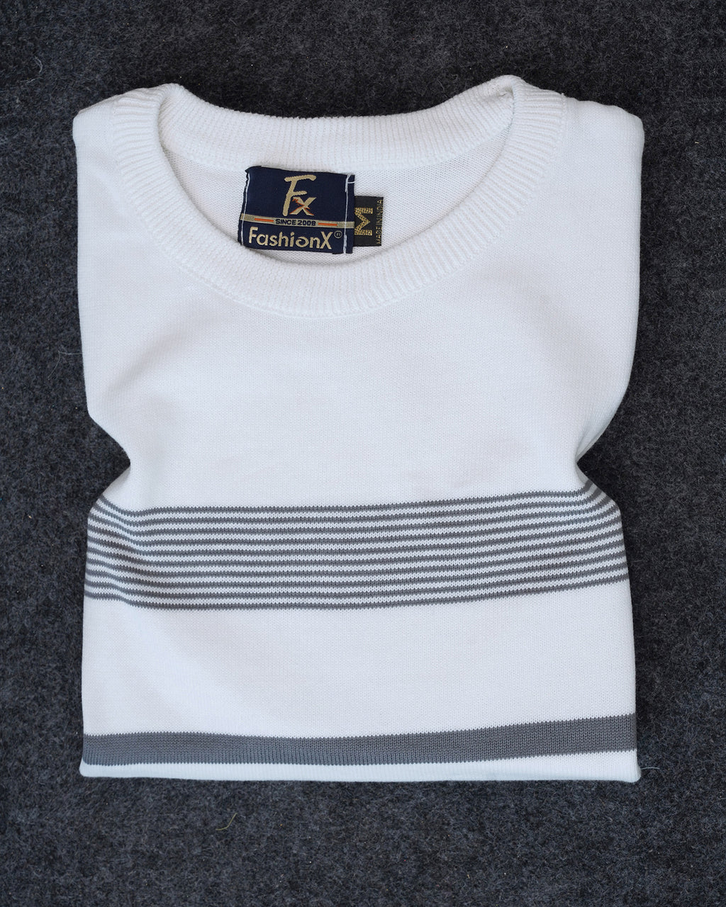 White Stripe Pure Cotton Men's Knitted T-Shirt