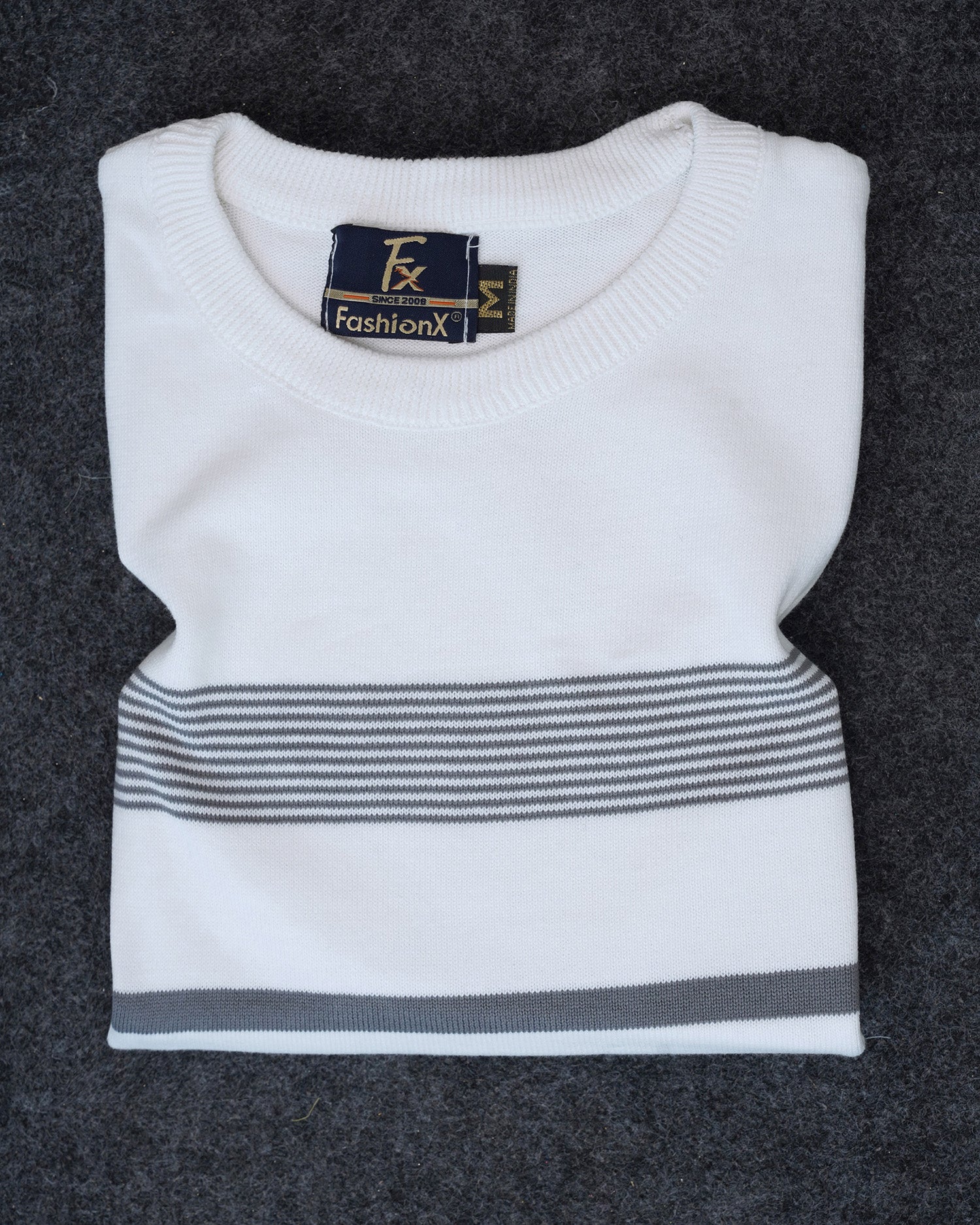 White Stripe Pure Cotton Men's Knitted T-Shirt
