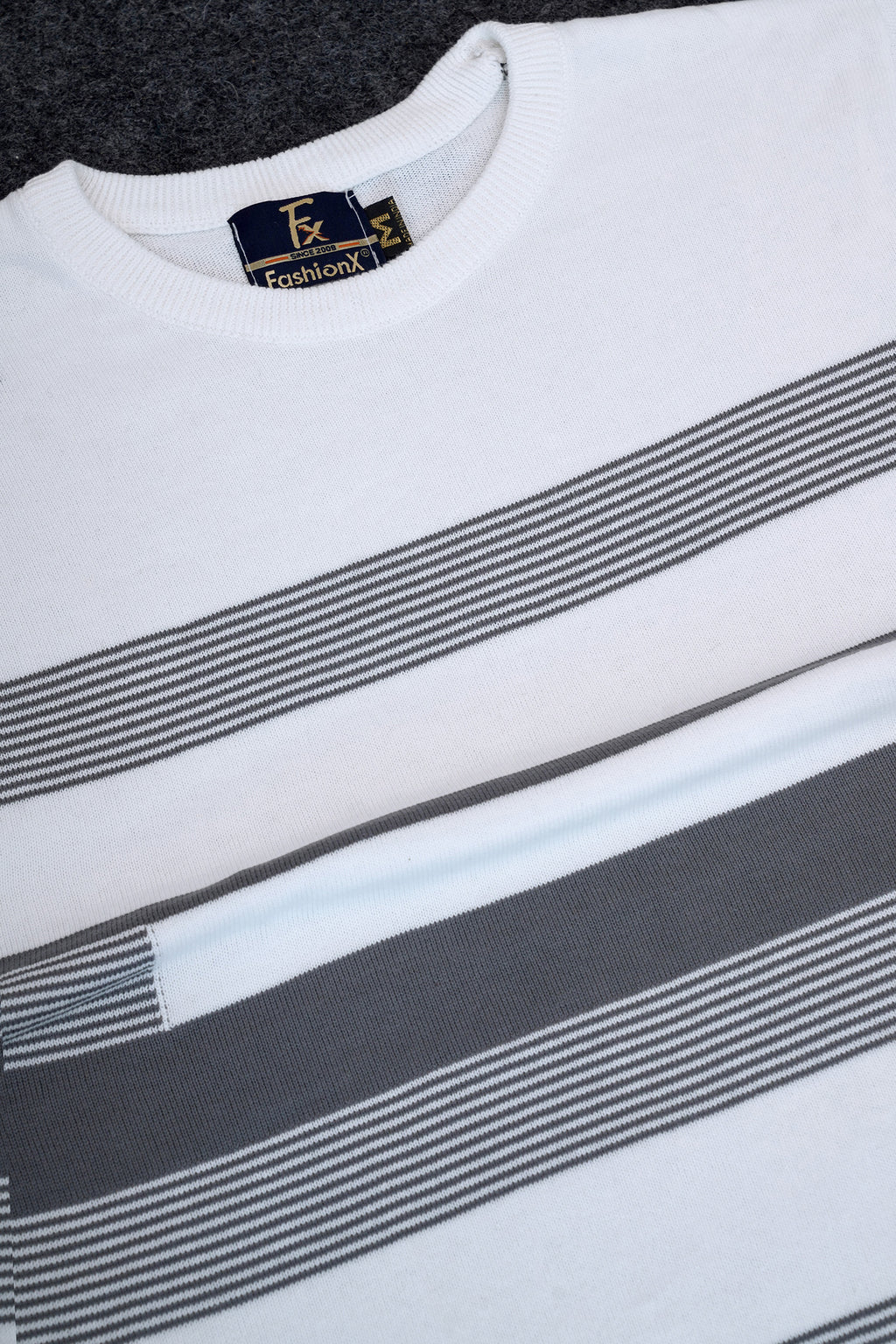 White Stripe Pure Cotton Men's Knitted T-Shirt