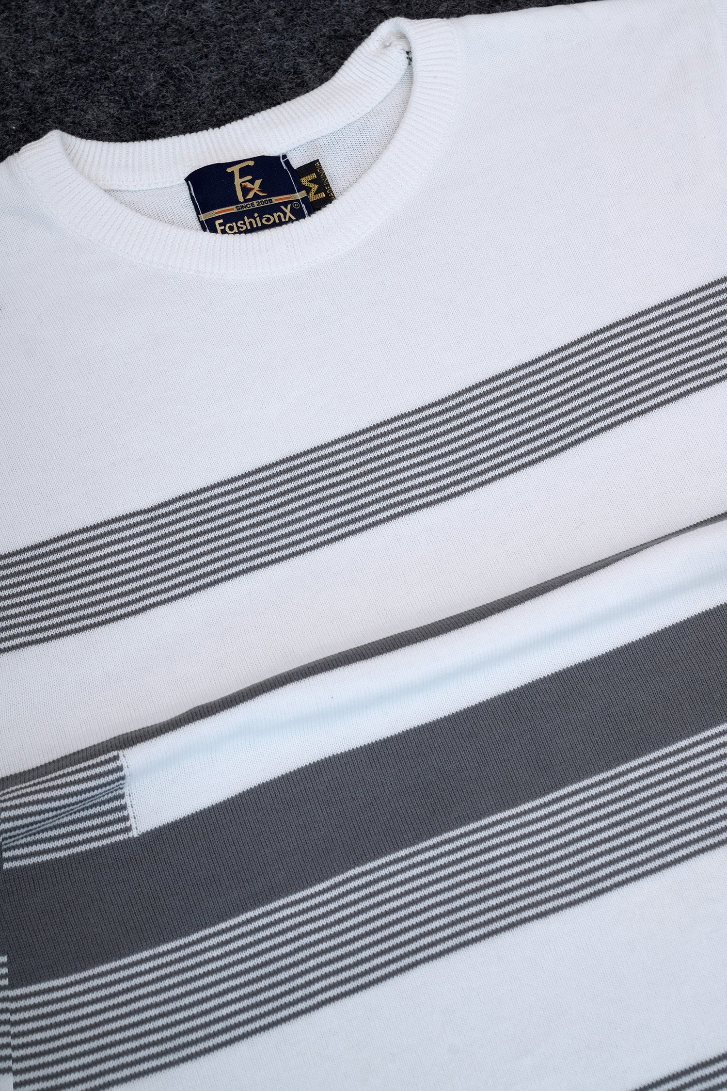 White Stripe Pure Cotton Men's Knitted T-Shirt