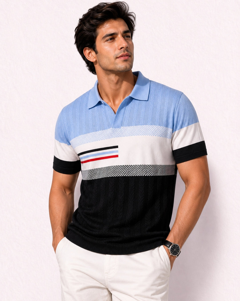 Pure Sky Cotton Textured Polo Men's Knitted T-Shirt