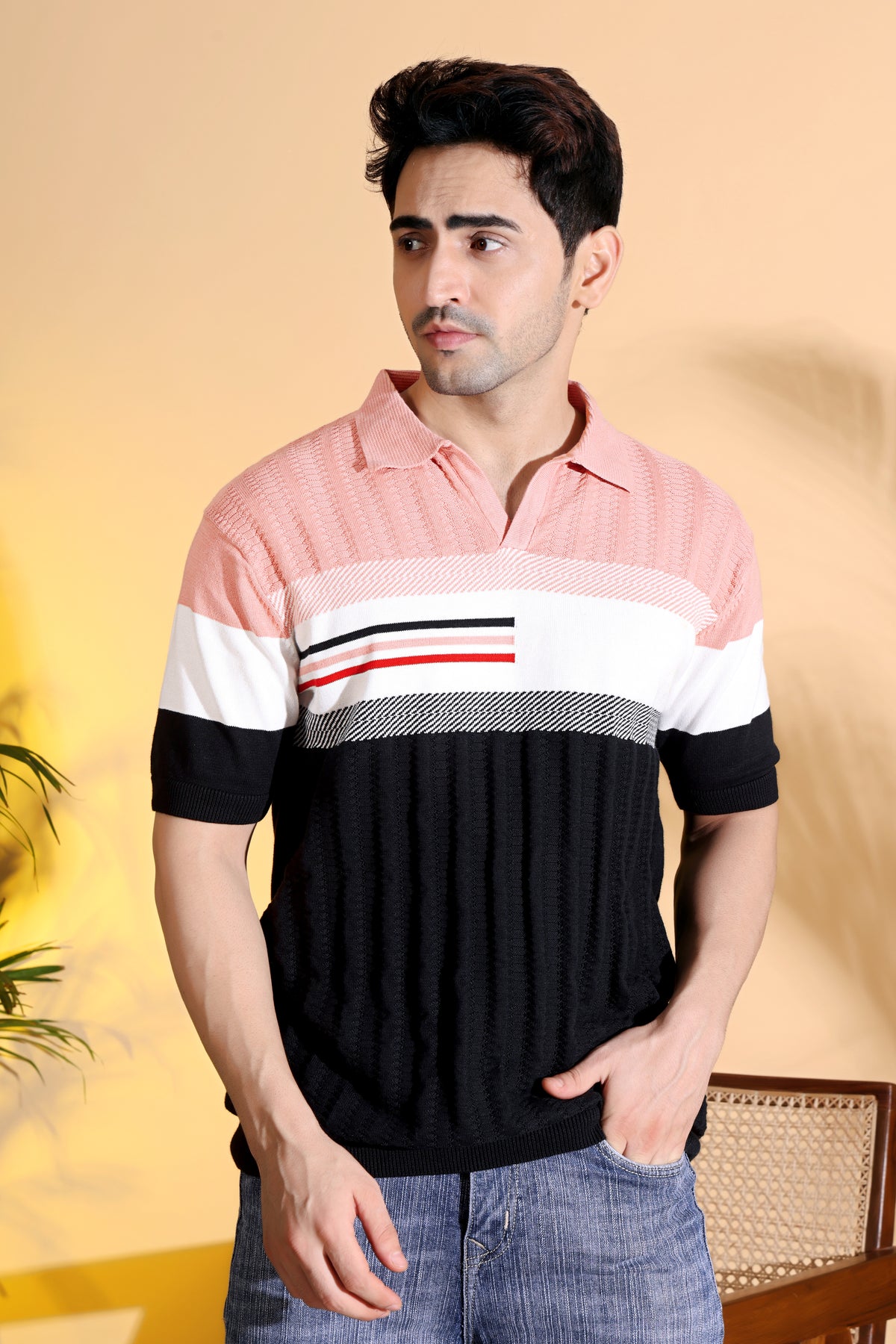 Pure Cotton Textured Polo Men's Knitted T-Shirt