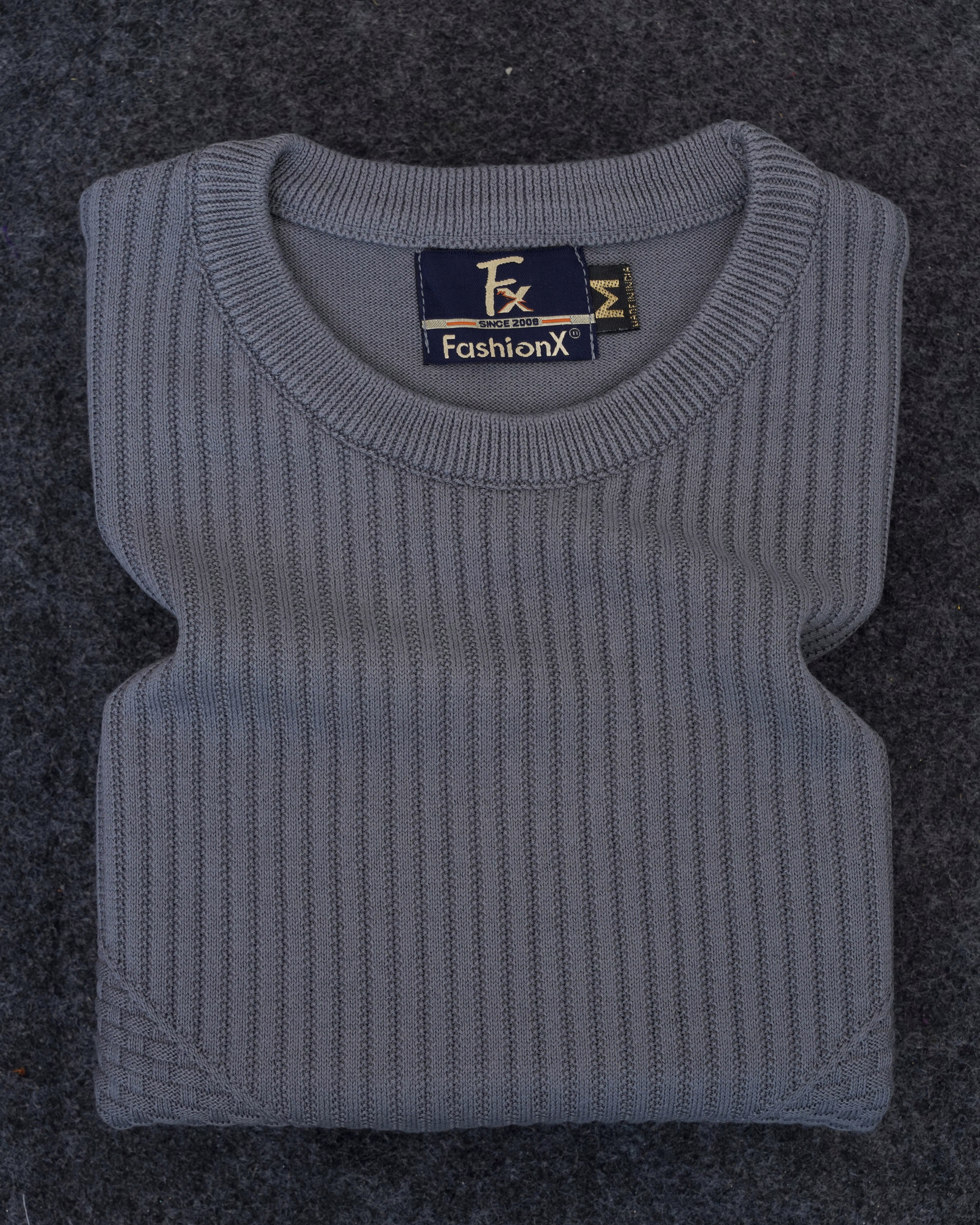 Grey Full Sleeve Pure Cotton Men's Knitted T-Shirt