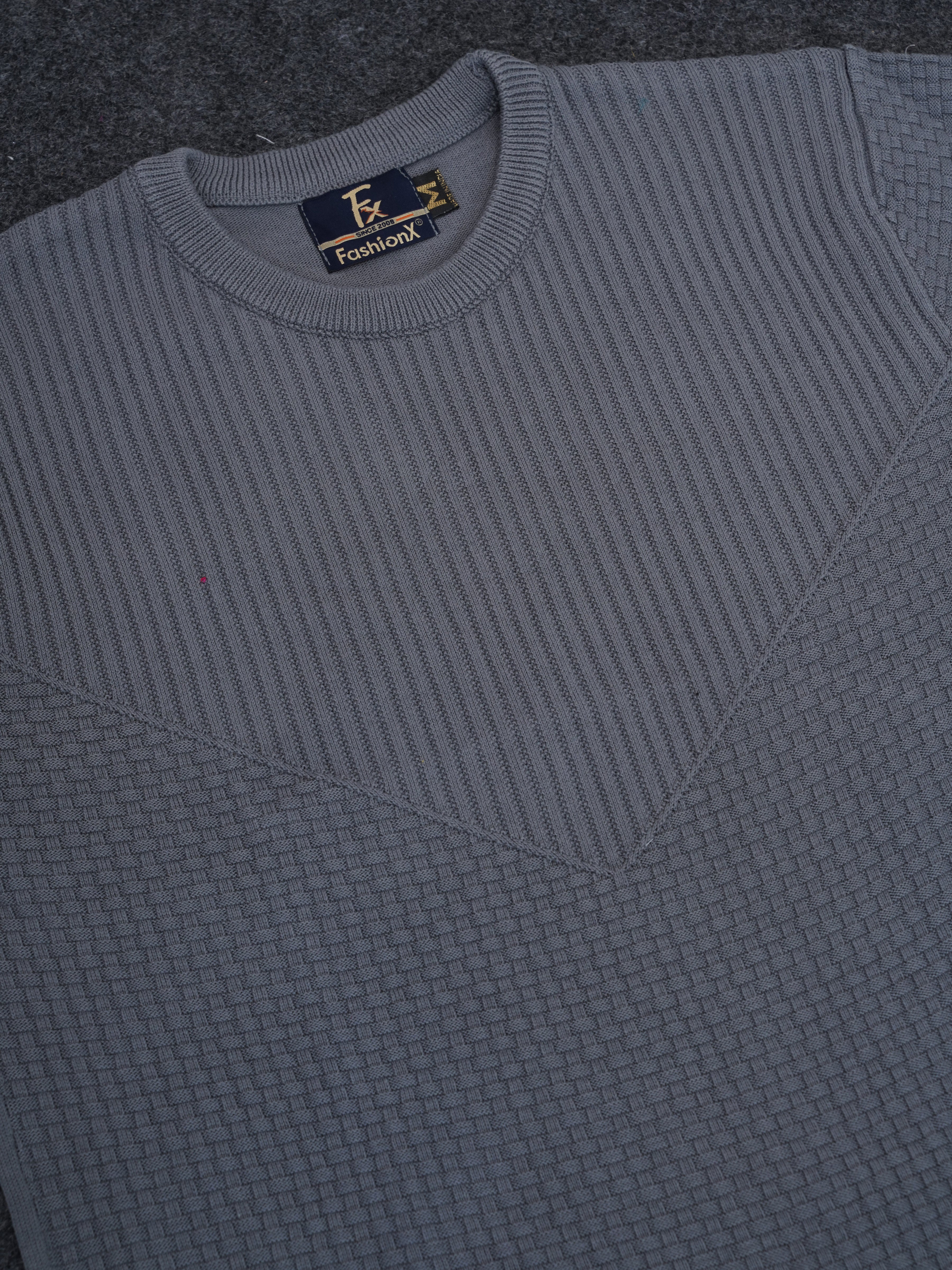 Grey Full Sleeve Pure Cotton Men's Knitted T-Shirt