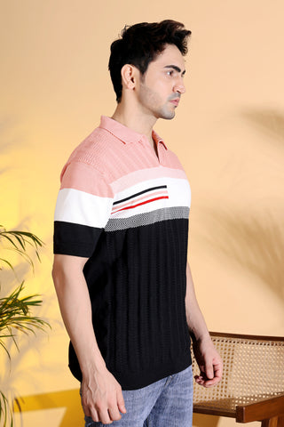 Pure Cotton Textured Polo Men's Knitted T-Shirt
