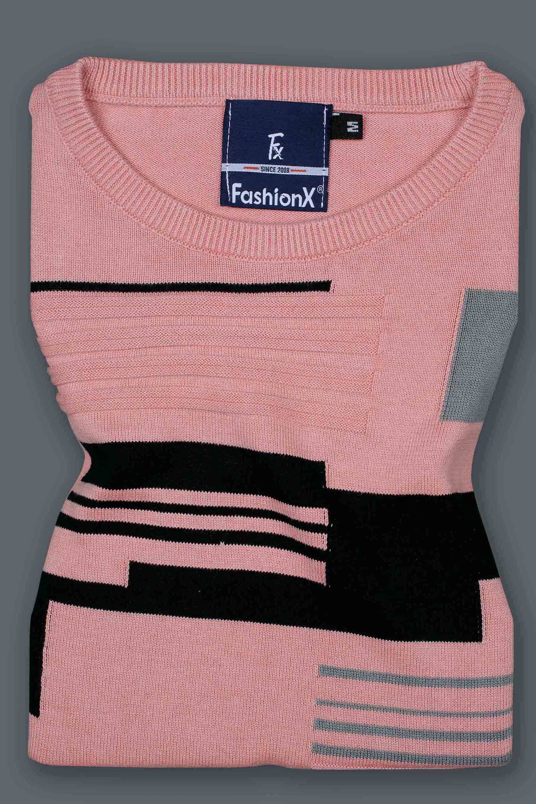 Attractive Blush Pink Color Self Pattern Knitted T-Shirt