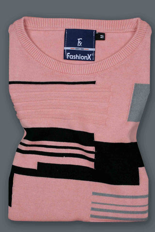Attractive Blush Pink Color Self Pattern Knitted T-Shirt