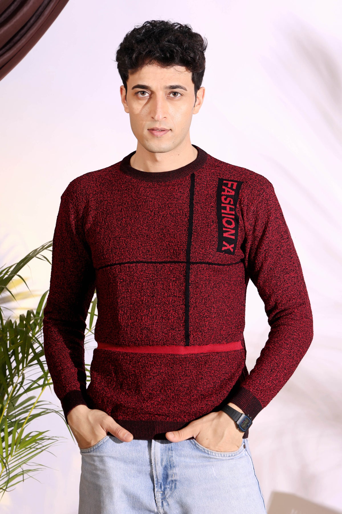 Fashionx Maroon Pure Cotton Men's Knitted T-Shirt