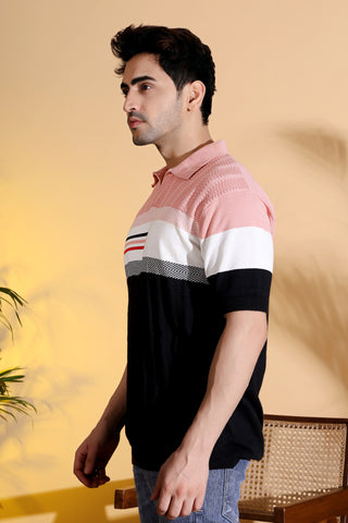Pure Cotton Textured Polo Men's Knitted T-Shirt