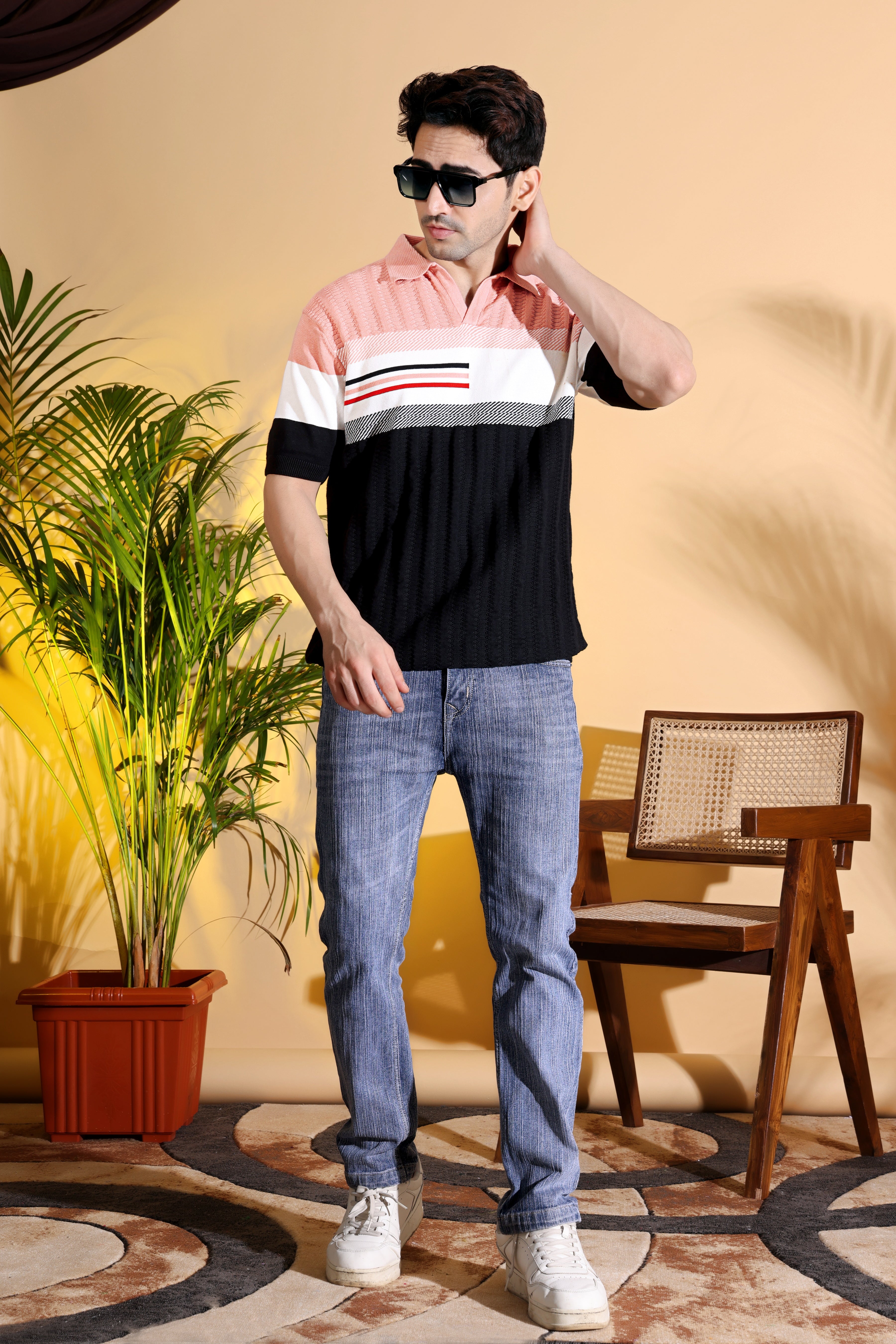 Pure Cotton Textured Polo Men's Knitted T-Shirt