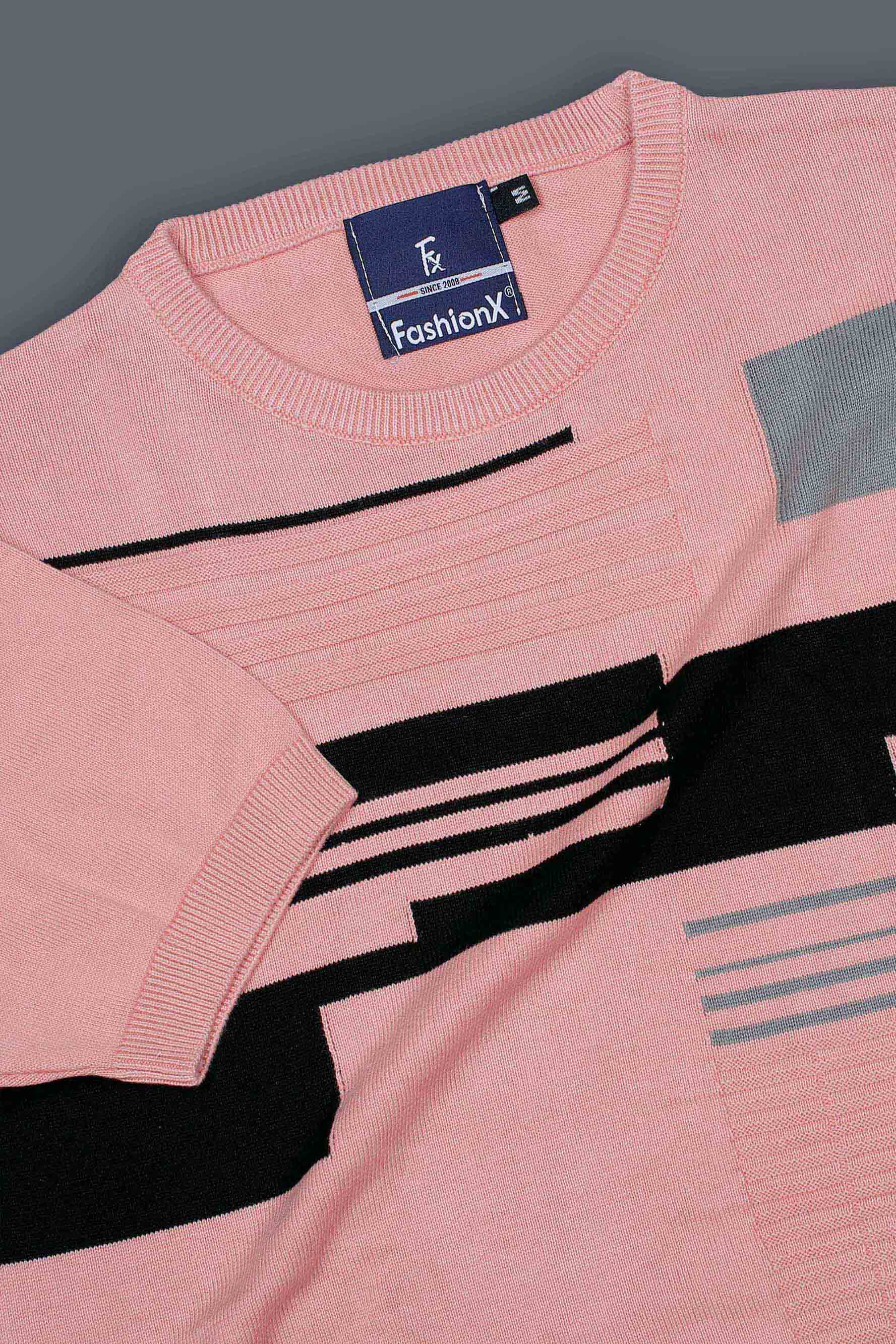 Attractive Blush Pink Color Self Pattern Knitted T-Shirt