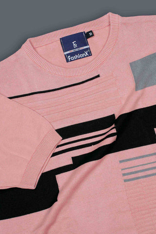 Attractive Blush Pink Color Self Pattern Knitted T-Shirt