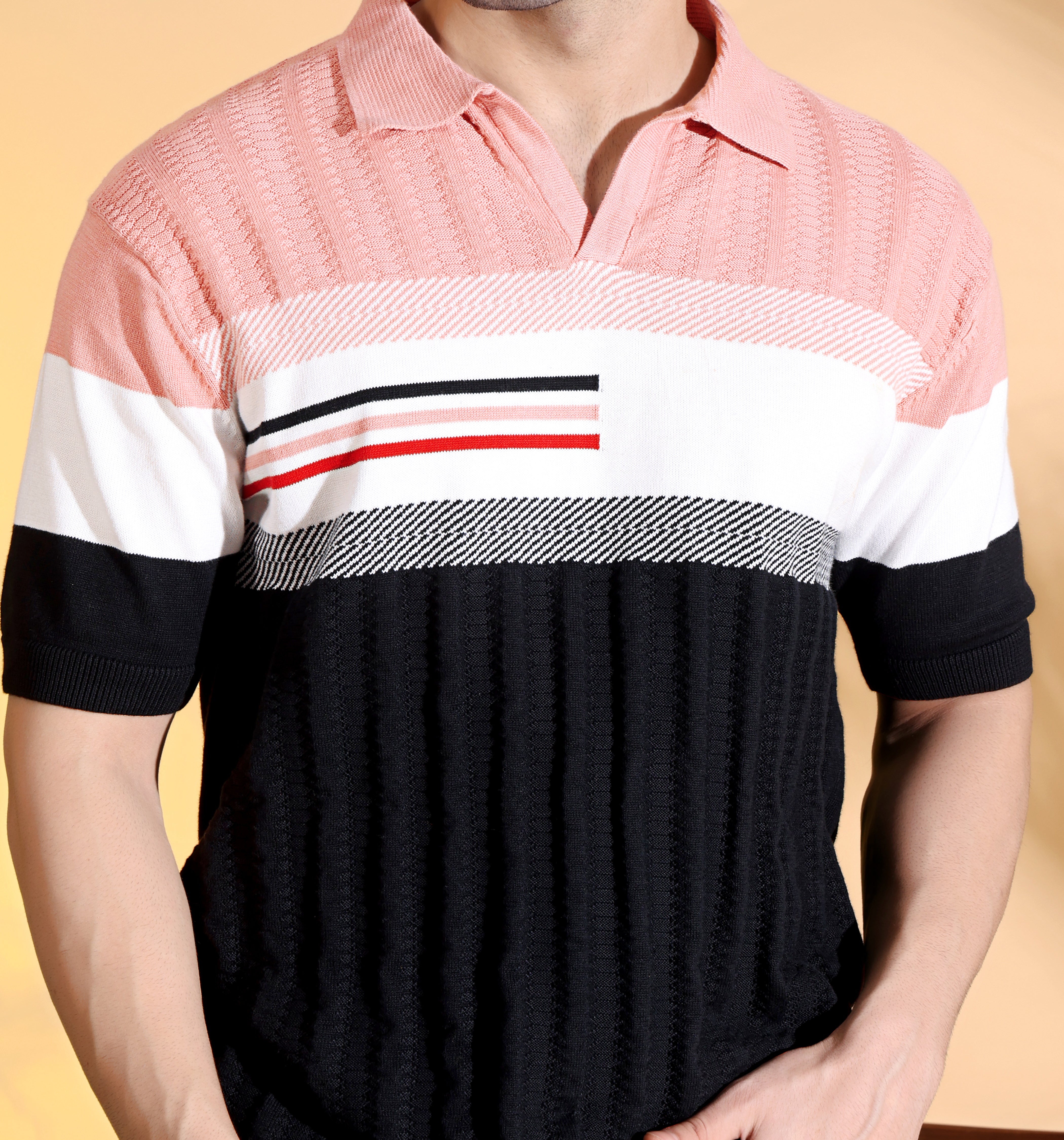Pure Cotton Textured Polo Men's Knitted T-Shirt