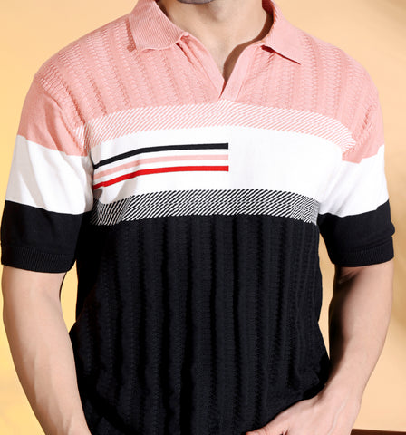 Pure Cotton Textured Polo Men's Knitted T-Shirt