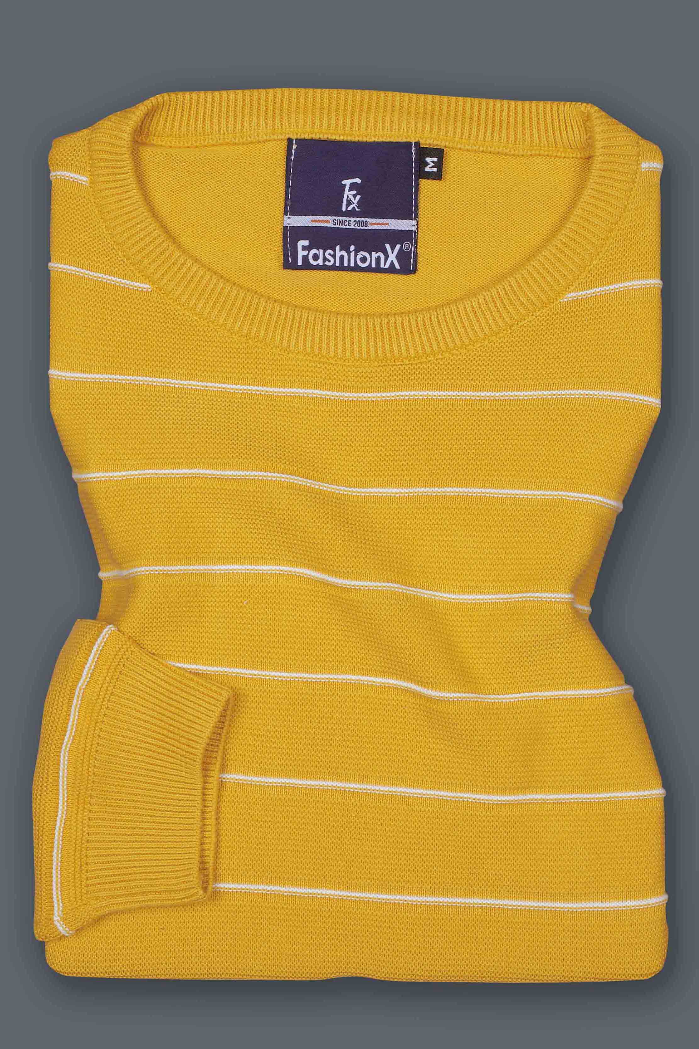 Yellow Stripes Slim Fit pure cotton Knitted T-Shirt