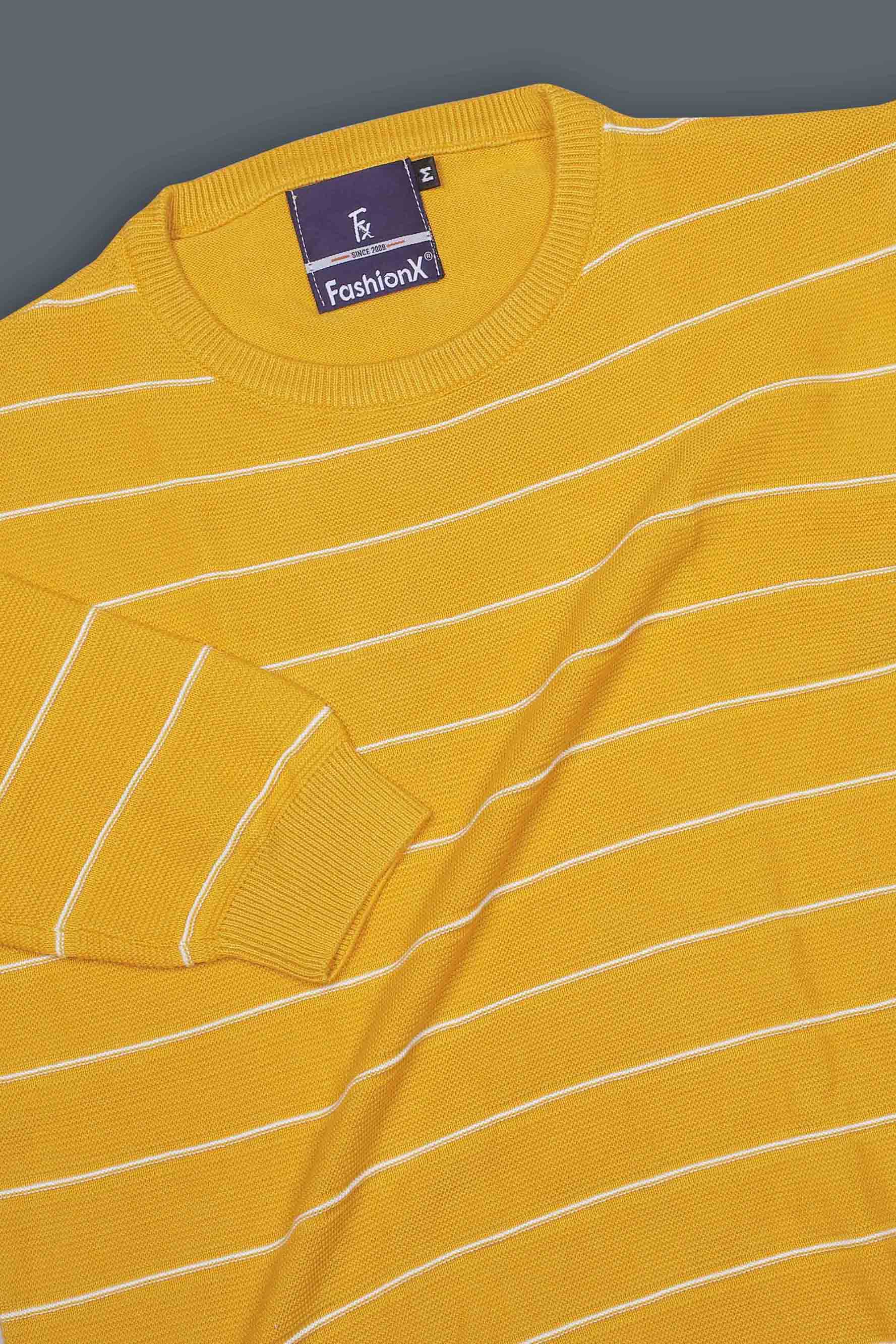 Yellow Stripes Slim Fit pure cotton Knitted T-Shirt
