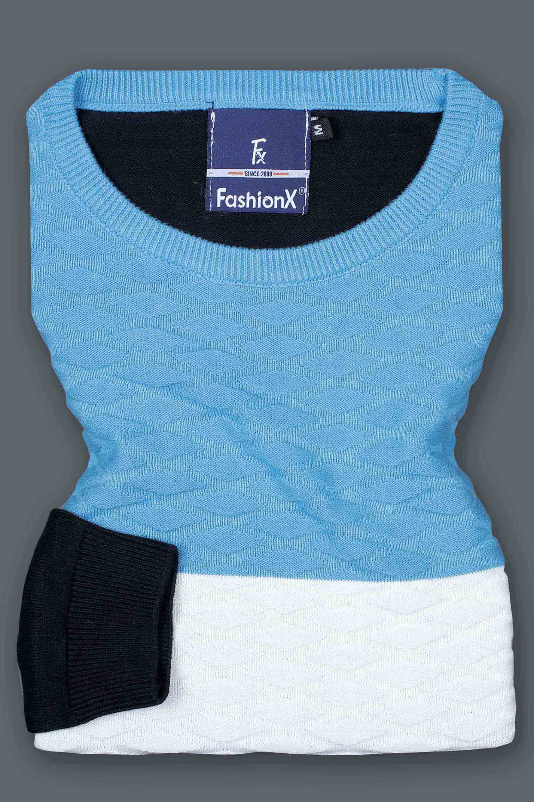 Blue Tri Color Pure Cotton Knitted T-Shirt