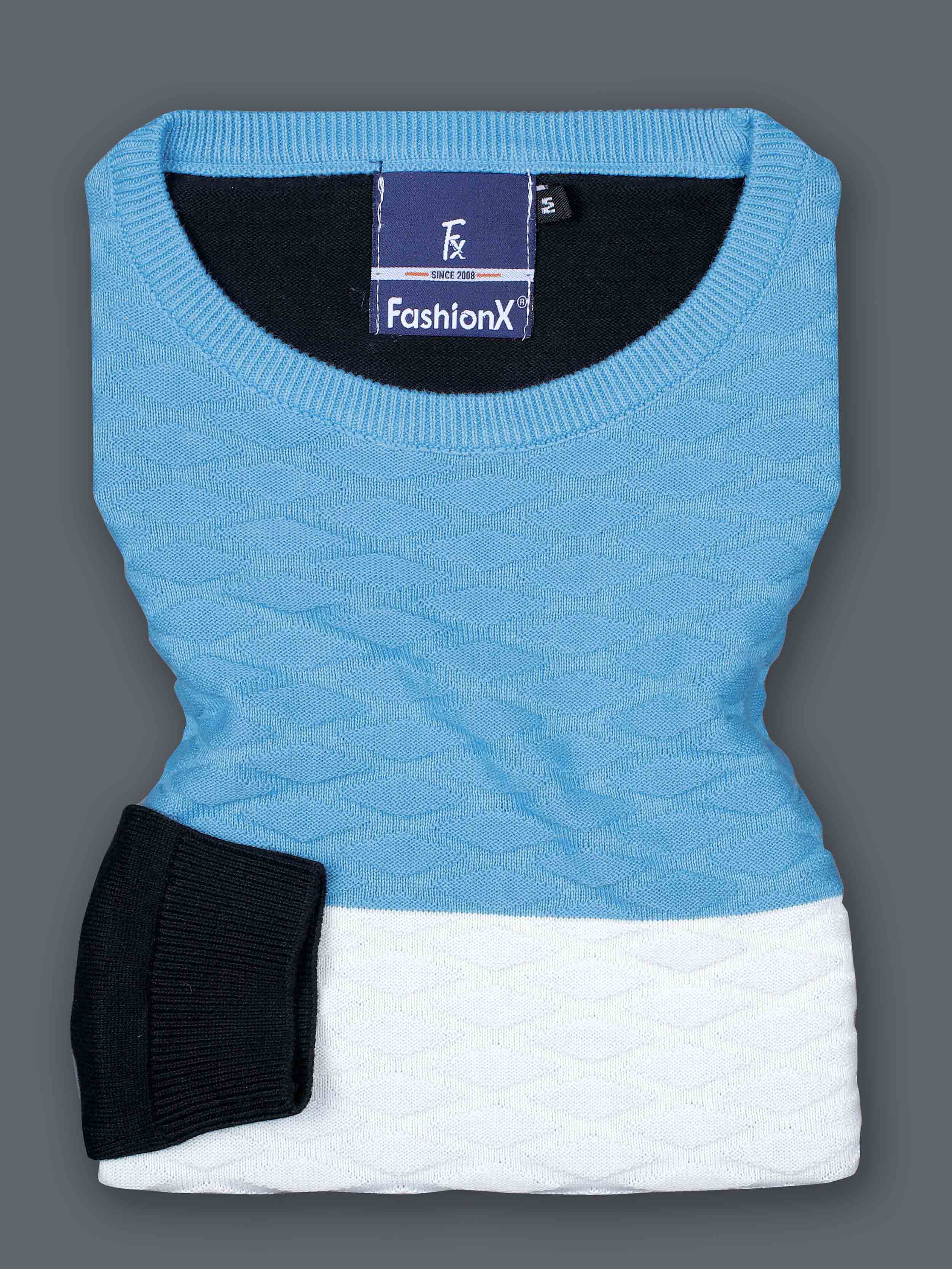 Blue Tri Color Pure Cotton Knitted T-Shirt