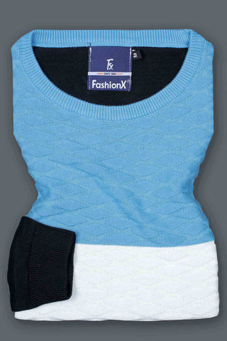 Blue Tri Color Pure Cotton Knitted T-Shirt
