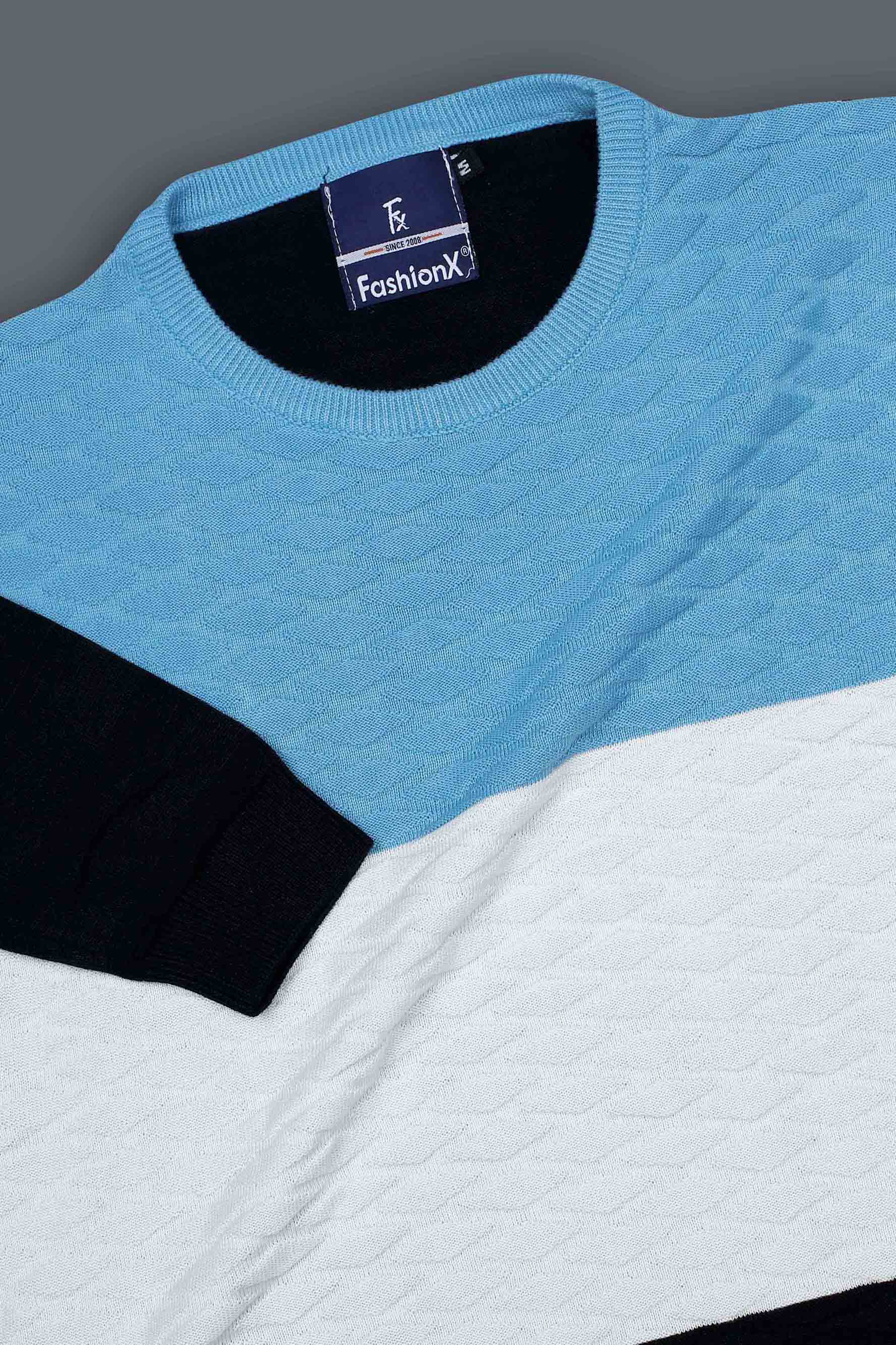 Blue Tri Color Pure Cotton Knitted T-Shirt