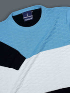 Blue Tri Color Pure Cotton Knitted T-Shirt