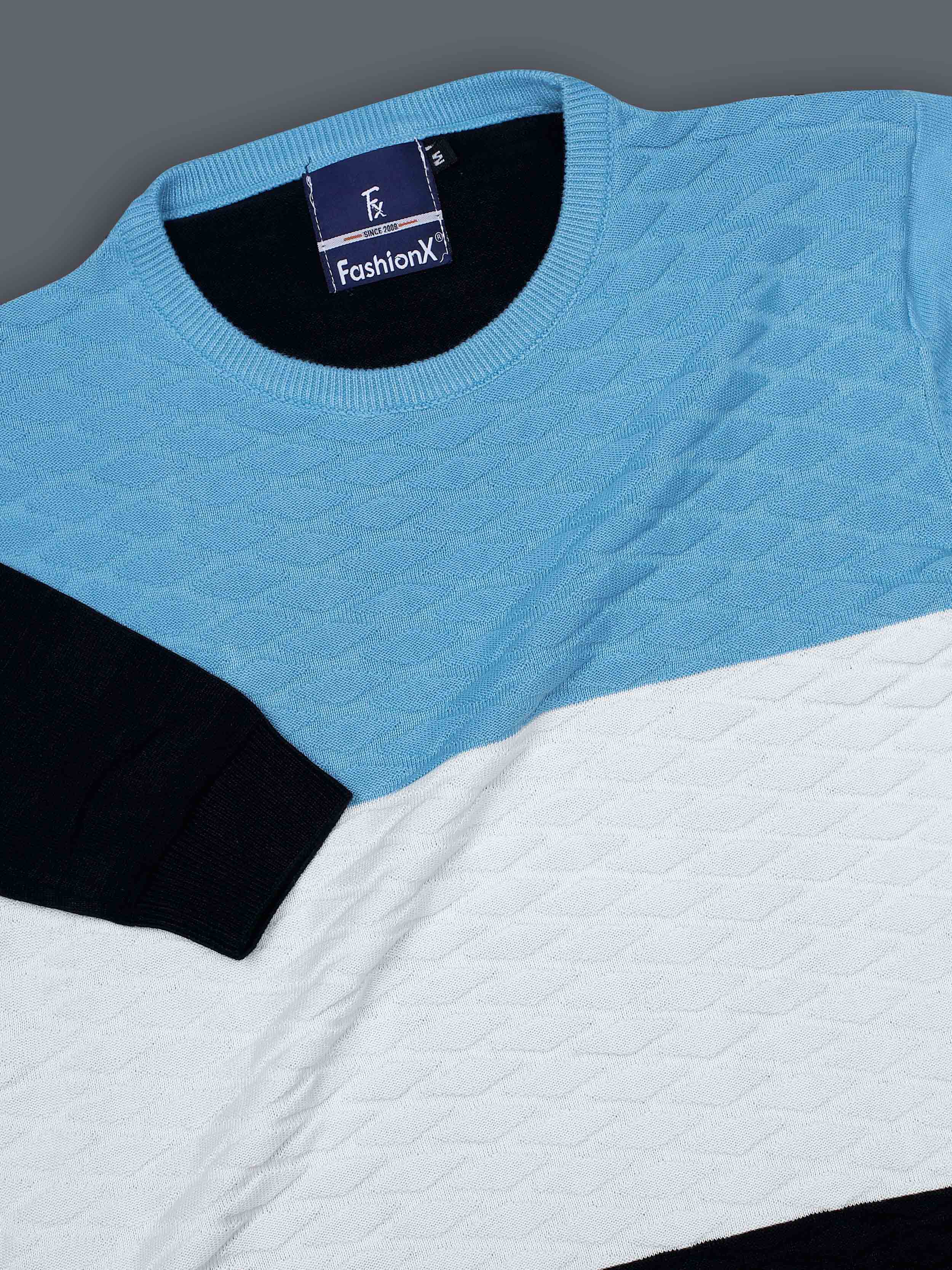 Blue Tri Color Pure Cotton Knitted T-Shirt