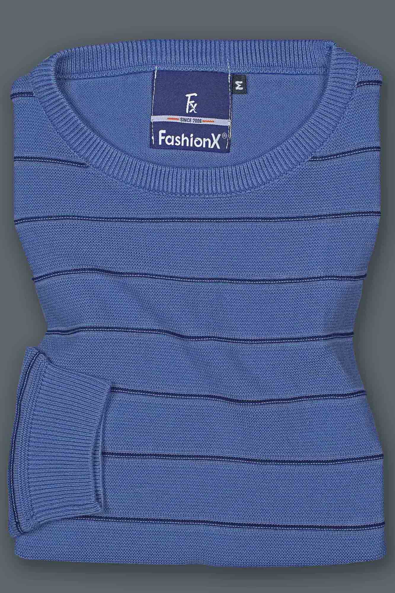 Blue Stripes Slim Fit pure cotton Knitted T-Shirt