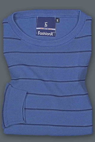 Blue Stripes Slim Fit pure cotton Knitted T-Shirt