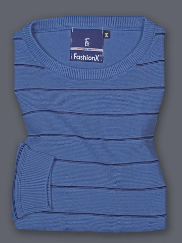 Blue Stripes Slim Fit pure cotton Knitted T-Shirt