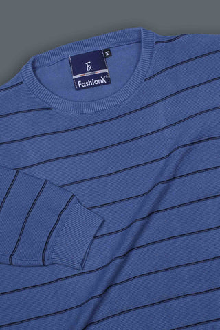 Blue Stripes Slim Fit pure cotton Knitted T-Shirt