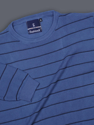 Blue Stripes Slim Fit pure cotton Knitted T-Shirt