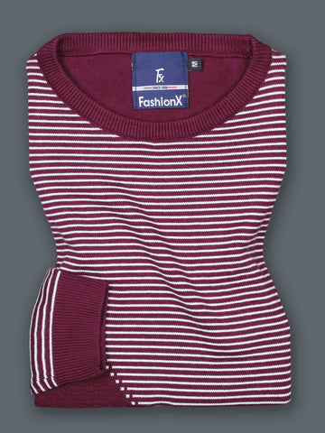 Exclusive Wine Stripes Slim Fit pure cotton Knitted T-Shirt