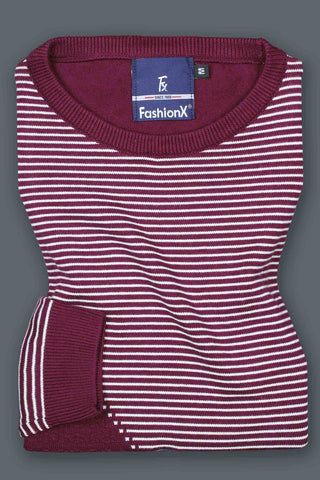 Exclusive Wine Stripes Slim Fit pure cotton Knitted T-Shirt