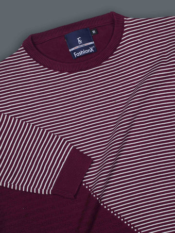 Exclusive Wine Stripes Slim Fit pure cotton Knitted T-Shirt