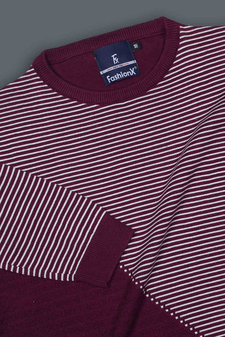 Exclusive Wine Stripes Slim Fit pure cotton Knitted T-Shirt