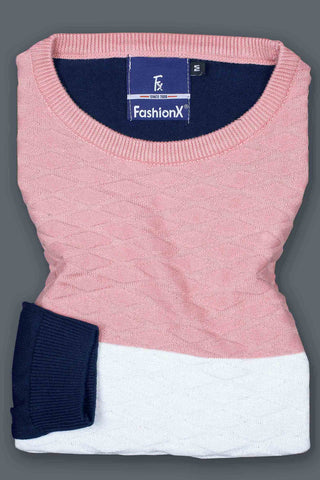 Peach Tri Color Pure Cotton Knitted T-Shirt