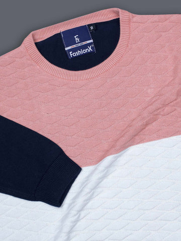 Peach Tri Color Pure Cotton Knitted T-Shirt