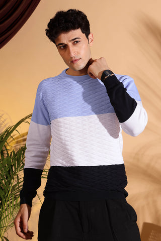 Blue Tri Color Pure Cotton Knitted Men T-Shirt