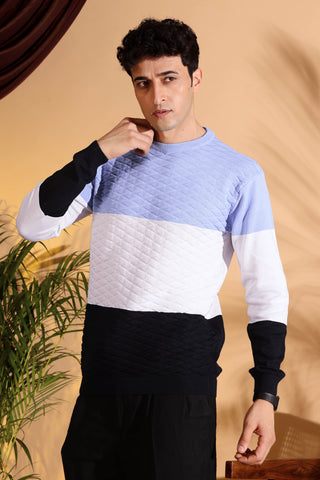 Blue Tri Color Pure Cotton Knitted Men T-Shirt