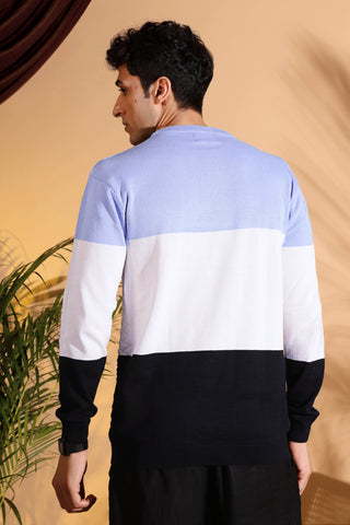 Blue Tri Color Pure Cotton Knitted Men T-Shirt